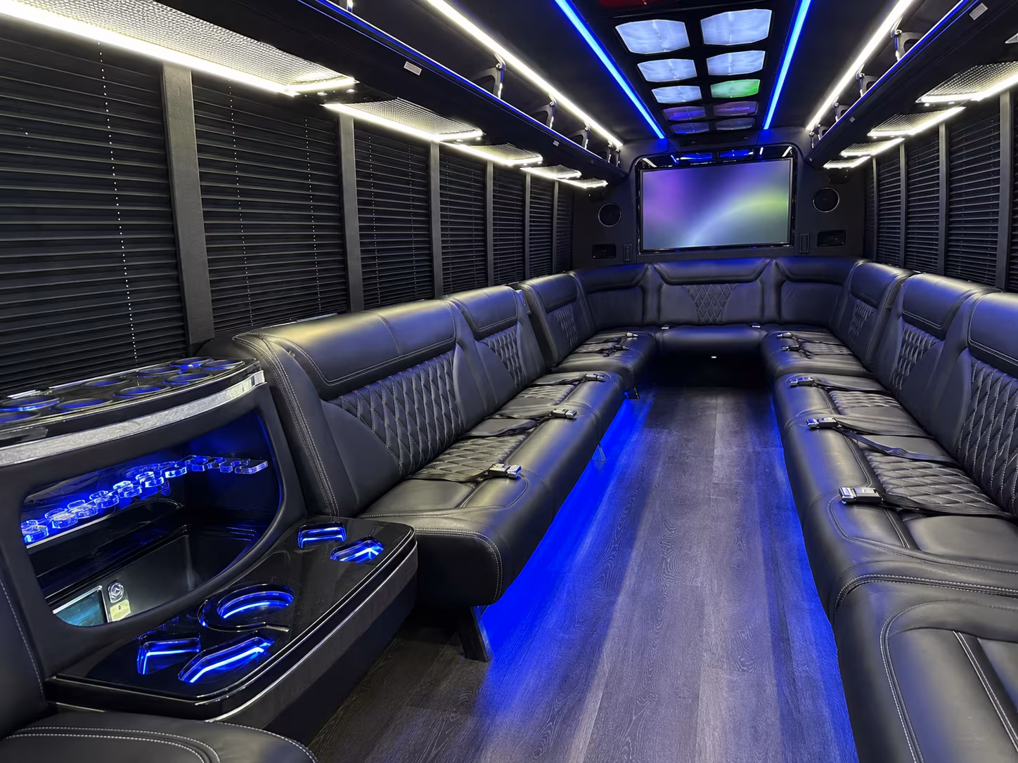 minot 20 passenger party bus inside