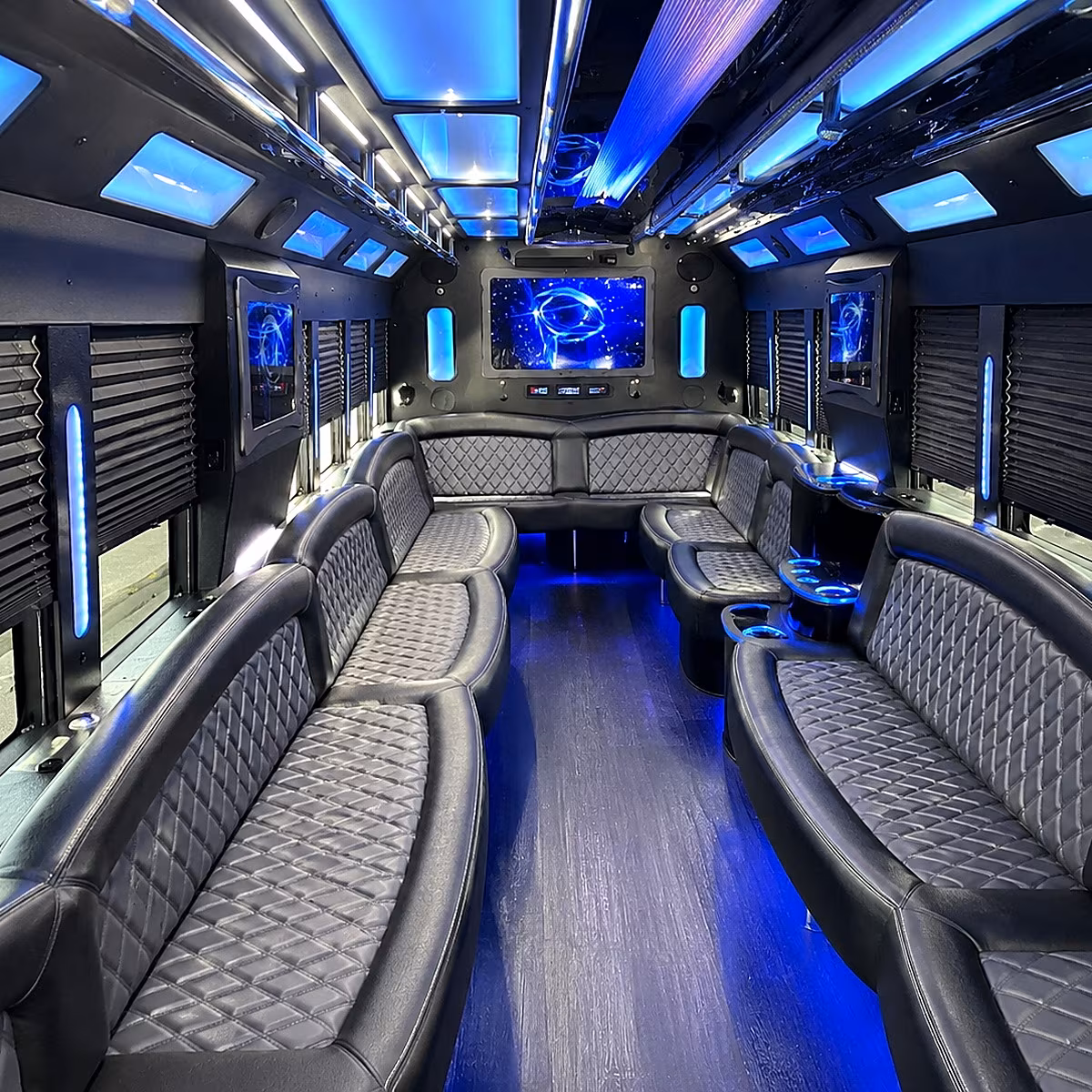 minot 50 passenger party bus interior